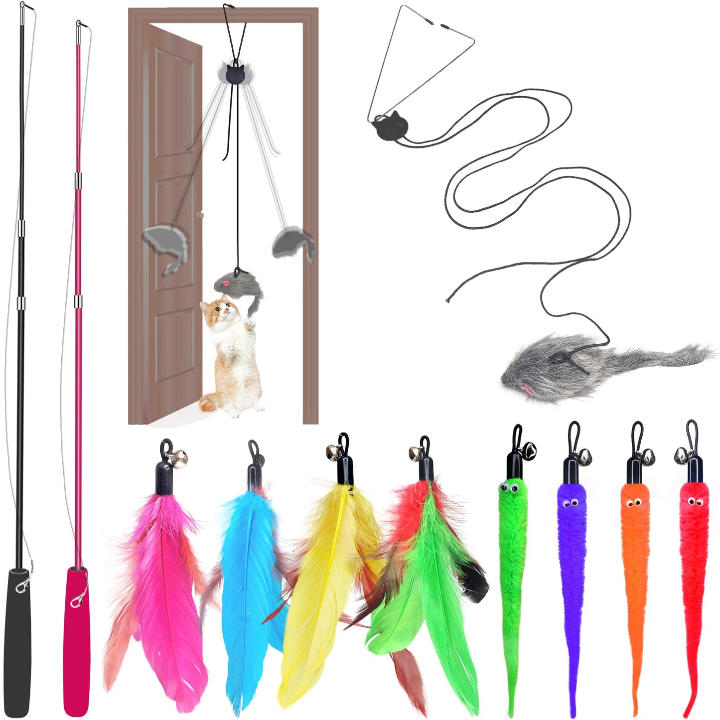 Interactive Cat Feather Wand Toy